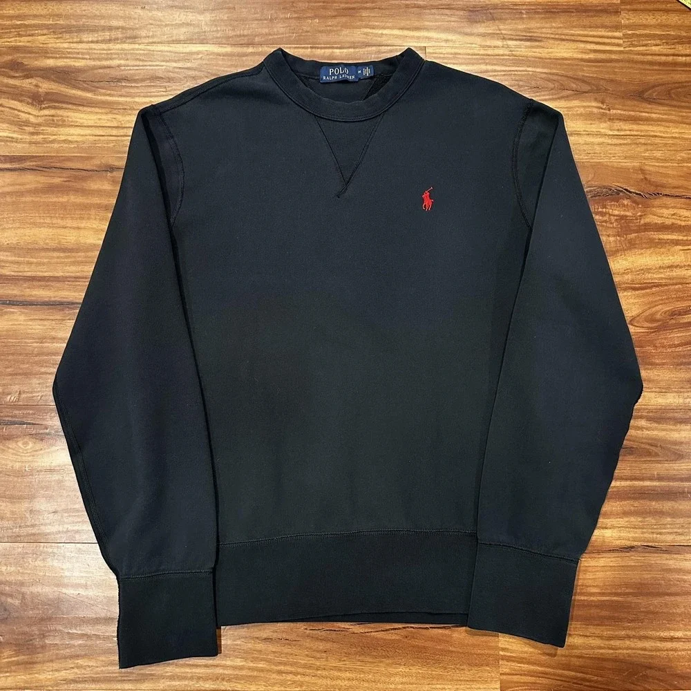 Polo Ralph Lauren Sweatshirt Mens Medium Black Crewneck Pullover Pony Logo